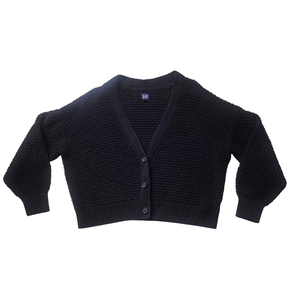 Gap Cropped Cardigan XXL Black 100% Cotton Textured Knit Sweater Dark Academia